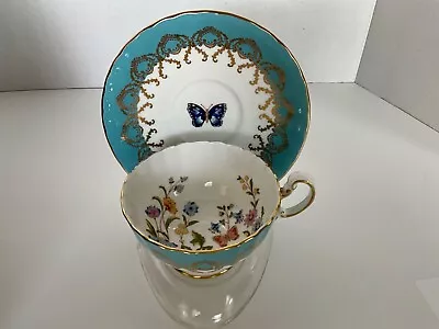 Buy RARE Aynsley Cottage Garden Tea Cup And Saucer Turquoise Butterfly Blue And Gold • 56.01£