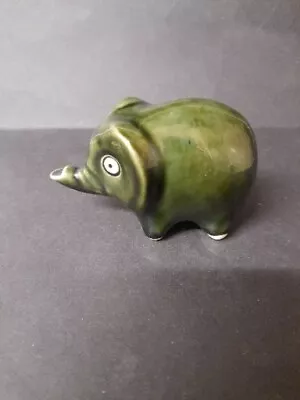Buy Preloved Wellow Pottery Green Elephant Figurine / Collectible / Trunk Up • 16£