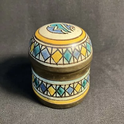 Buy Moroccan Jar,Colourful With Lid & Brass, Vintage. • 9.50£