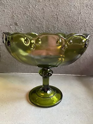 Buy Vintage Green Pedestal Glass Fruit Bowl With Scalloped Edges • 23.30£