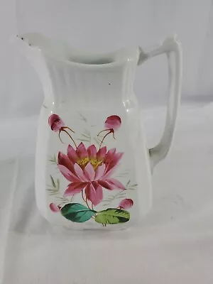 Buy Woods & Son Ware England 7.5  Water / Beverage Pitcher -Pink Flower -Chip -Fr Sh • 23.27£