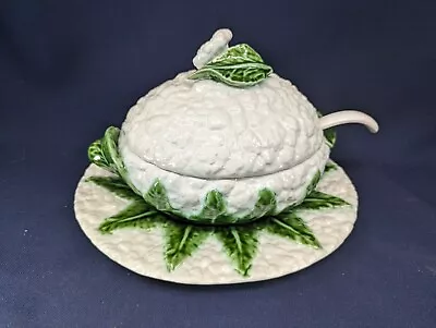 Buy Vintage Majolica Cauliflower Soup Tureen + Under Platter Hand Painted VG-EXC • 54.97£