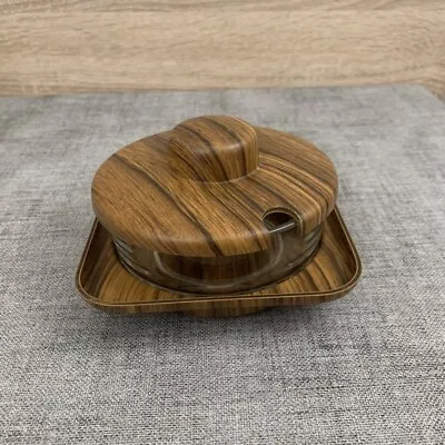 Buy Mid Century Modern Faux Wood And Glass Sugar Bowl Vintage Retro • 21.99£