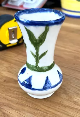 Buy VINTAGE  Small Vase Blue/Green Handpainted Floral - Possibly Gouda? • 3£