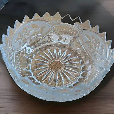 Buy Vintage Lead Crystal Etched Frosted Glass Fruit Bowl • 19.99£