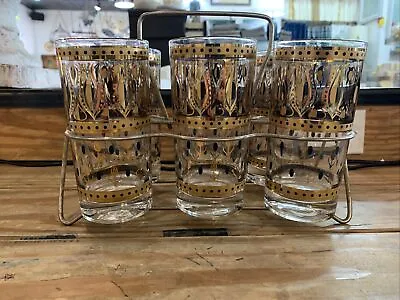 Buy Vintage Fred Press Set 6 Highball Fish Glasses Gold MCM Mid Century • 157.50£