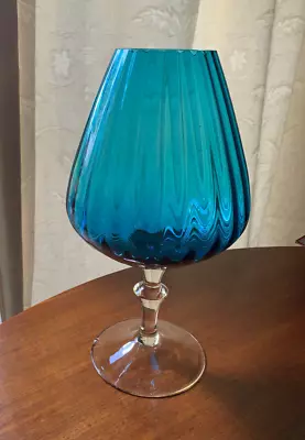 Buy Vintage Pedestal Bowl Snifter Vase, Sapphire Blue 30cm High Empoli Glass • 25£