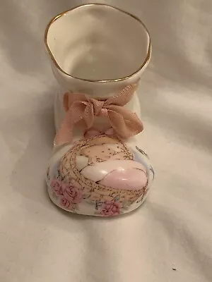 Buy Vintage Baby Girl Fine Bone China 2 Inch Shoe Ornament With Silk Pink Ribbon • 24.99£