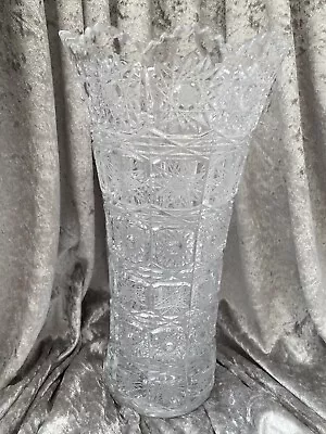 Buy Bohemian Cut Crystal Cylinder Vase Handmade - Czech Republic Queens Lace 11 Inch • 75£