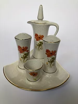 Buy Vintage Kernewek Pottery Cornwall Condiment Set With Dish Orange Flower Design • 27£