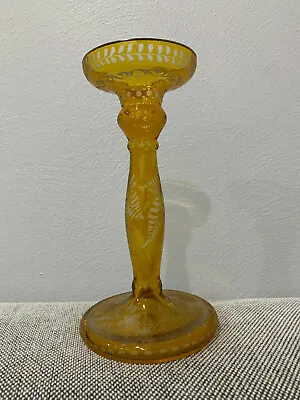 Buy Vintage Antique Bohemian Etched Amber Glass Vase / Candle Holder • 210.06£