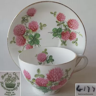 Buy Hammersley & Co. Bone China Made In England #4177 Pink Clover Flat Cup & Saucer • 12.09£