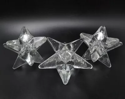 Buy Vintage 9 Point Clear Glass Star Candlesticks/Holders X 3 • 17.10£