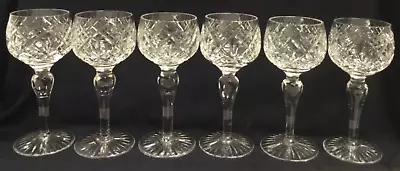 Buy Cut Crystal Hock Wine Glasses Set Of Six Clear Colour Vintage Drinkware • 39.99£