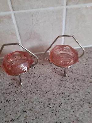 Buy Very  Nice  Pair  Of  Glass  Tea  Light  Holders  On  Stand • 3.86£