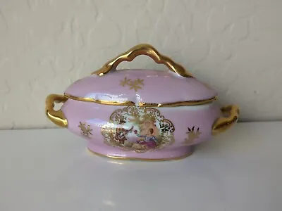 Buy Vtg Limoges Bardet France Pink Gold Trim Small Porcelain Trinket Dish W Lid • 14.94£