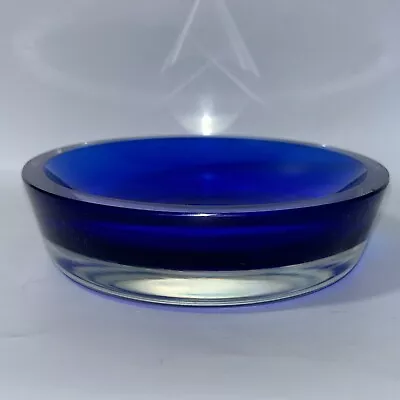 Buy Vintage Cobalt Blue Bowl / Trinket Dish, Art Glass Handmade Heavy Glassware • 15£