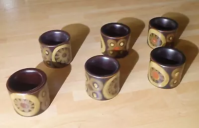 Buy 6x Denby Arabesque Egg Cups Brown Retro Stoneware 1960s • 22.95£