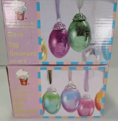 Buy Vintage Easter Crackle Glass Multicolor Egg Ornament Set Of 12 • 23.25£