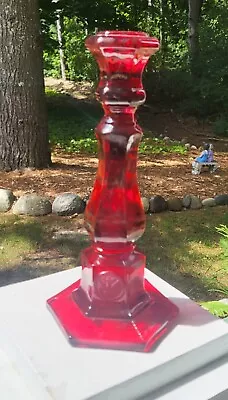 Buy Fostoria Ruby Red Coin Glass Tall Candle Stick Excellent Condition • 23.29£
