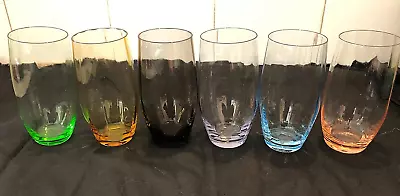 Buy Vintage 1960's Set Of 6 Colored Bottomed Tumbler Glasses Optic Striped ~ 12.5 Cm • 17.50£
