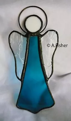 Buy Stained Glass Tall Slim Angel Peacock Blue - Suncatcher  NEW - 16.5cms (6.5ins)H • 9.95£