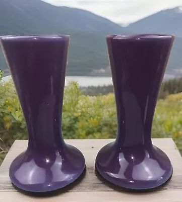 Buy Pair 9” Lovatts Langley Ware England Stoneware Glossy Modernist Purple Vases 20s • 32£