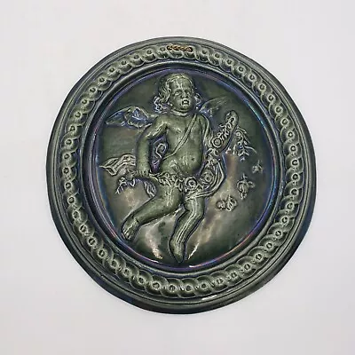 Buy Antique Green Glazed Pottery Plaque | Cherub W/ Florals | Attr. To Dunmore • 256.28£