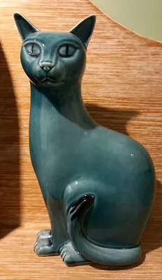 Buy Large Vintage POOLE POTTERY 29cm High Blue Ceramic Cat • 40.50£