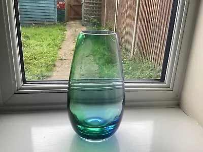 Buy Vintage Stunning Aquamarine Blue & Green Art Glass Vase • 14.99£