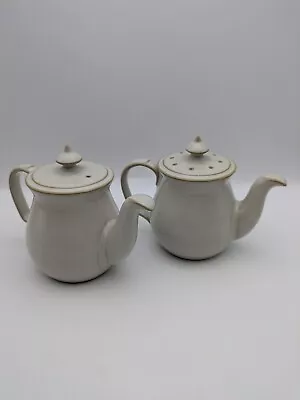 Buy Denby Teapot Shaped Salt & Pepper Shakers (Linen Pattern(?)) ~ Cruet Set ~ VGC • 29.95£