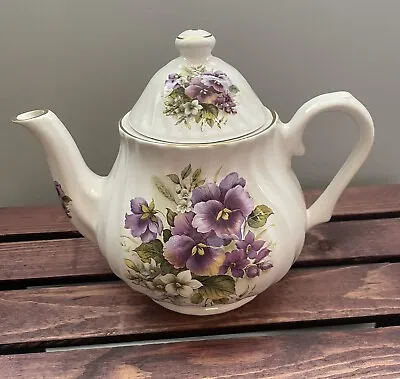 Buy Staffordshire Collection Purple Pansies Fine English China Teapot • 70.02£