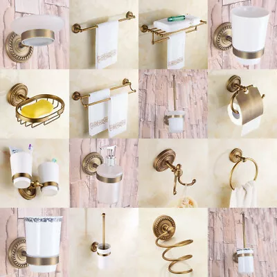 Buy Antique Brass Carved Bathroom Accessories Set Bath Hardware Towel Bar Mset014 • 59.99£