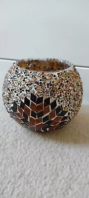 Buy Glass Mosaic Candle Holder Tealight Colourful Golden-Brown Used • 9.99£