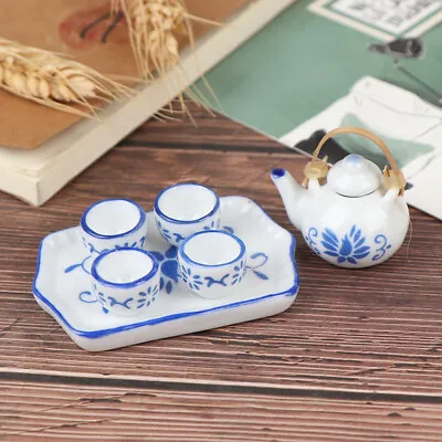 Buy 6Pcs Dollhouse Miniature Dining Ware Blue Porcelain Tea Set Dish Cup --- • 5.95£
