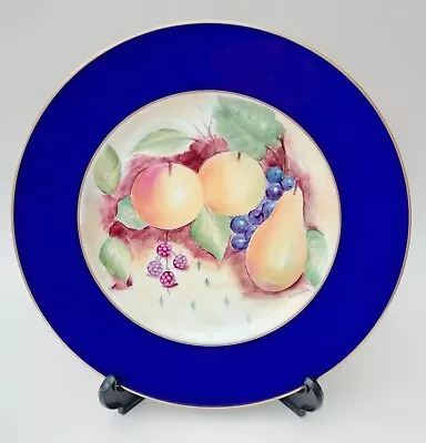 Buy Coalport Majestic Blue Plate With Hand Painted Fruit By M. Baldwin 27.2cm • 10.99£