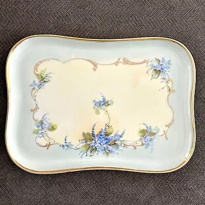 Buy LIMOGES FRANCE Hand Painted Blue Floral Dresser Tray Gold Trim • 32.61£