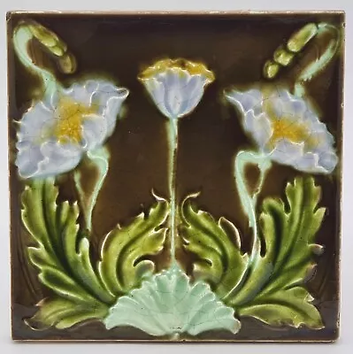 Buy Art Nouveau Moulded Majolica Tile By Henry Richards C1905 • 40£