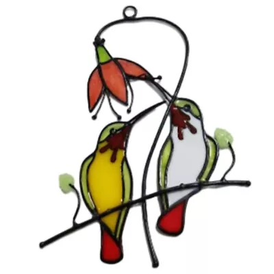 Buy Hummingbird Hanging Ornament Stained Glass Window Panel For Wall Home Garden • 12.43£