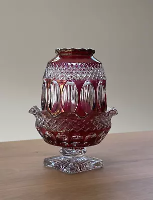 Buy Westmoreland Glass RUBY FLASHED & Clear Cut Fairy Courting Candle Lamp Light • 83.83£
