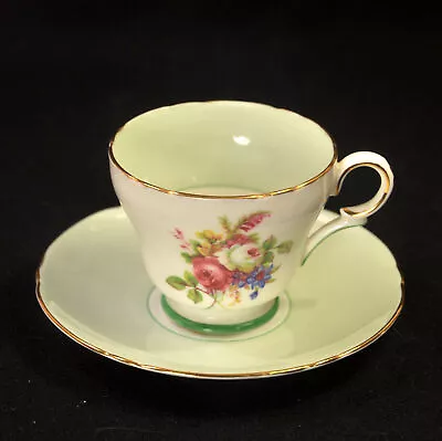 Buy Shelley Cup & Saucer #13257 Mint Green Multicolored W/Gold 1940-1964 Hulmes Rose • 56.83£