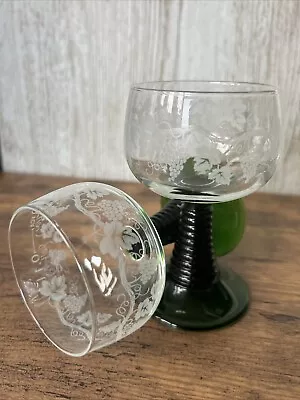 Buy Pair French Vintage Luminarc France Wine Glasses Green Ribbed Stem Grape & Leaf • 12.95£