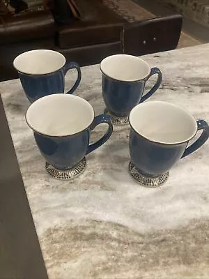 Buy 4 Denby-Langley Boston Spa Blue Mosaic Footed Coffee Mugs 8 Oz Cups Pottery • 57.78£