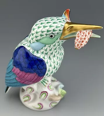 Buy 🦋 MINT HEREND KINGFISHER W/ Fish Green Fishnet Bird Figurine • 306.61£