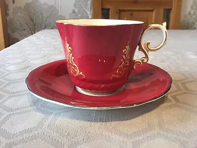 Buy Lovely Vintage Aynsley Bone China Cabinet Cup & Saucer Dark Red / Maroon & Gold • 11.99£