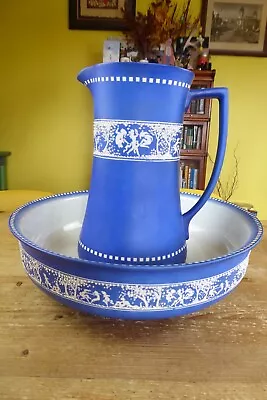 Buy Vintage John Tams Sylvan Ware Pottery Wash Jug & Bowl Set Vgc Jasper Blue/White& • 24£