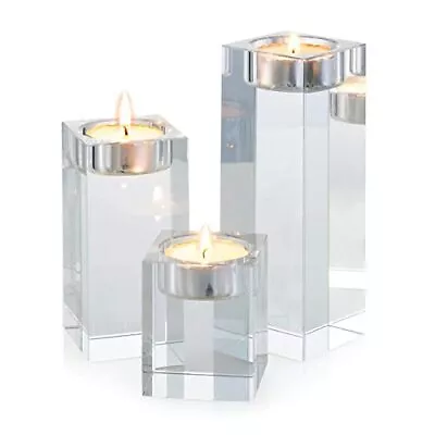 Buy Sziqiqi 3-Piece Crystal Glass Candle Holder Set Crystal Candlelight Dinner • 33.99£