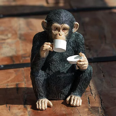 Buy Monkey Drinking From Cup Of Tea Ornament 18cm Decorative Garden Sculpture Figure • 18£