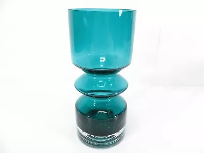 Buy Vintage - Finnish Riihimaki  - Turquoise Green - Hooped - Glass Vase • 49.99£
