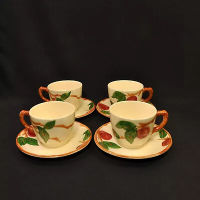 Buy Franciscan Apple 4 Sets Cups & Saucers Embossed Red Green Brown 1958-1966 HP USA • 47.51£